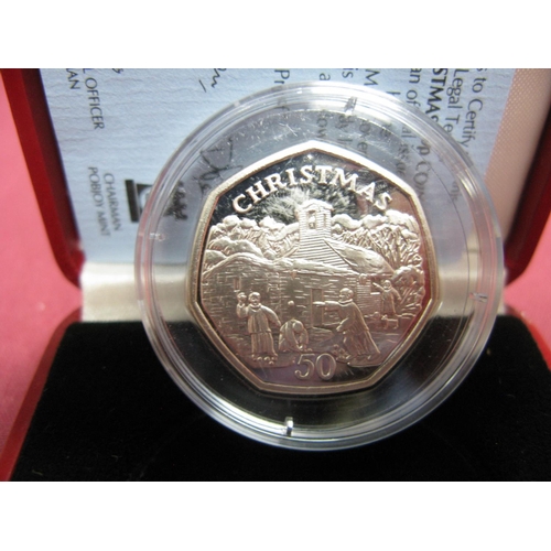 563 - A Pobjoy Mint Isle of Man Silver Proof Christmas Fifty Pence Coin 1996 'Choirboys Snowball Fight',  ... 