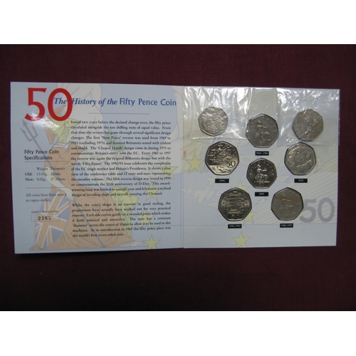 585 - Eight United Kingdom Fifty Pence Coins, including The Dual Dated 1992/1993 'EC' Fifty Pence Coin.