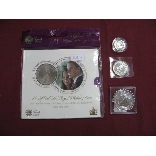 639 - A 2012 UK Silver Britannia Two Pounds Coin, UK silver proof one pound coin 1998, UK two pounds coin ... 