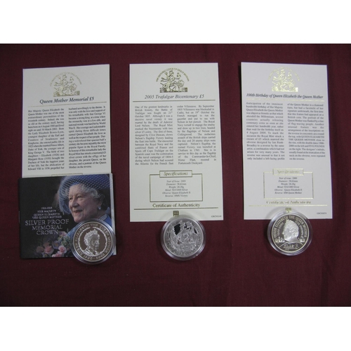 640 - Three Crown Sized United Kingdom Silver Five Pounds Coins, comprising of 2000 '100th Birthday of The... 