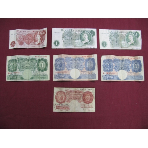 667 - Seven Bank of England Banknotes, to include Ten Shillings, C56Y 213439 (O'Brien), One Pound, J39D 87... 