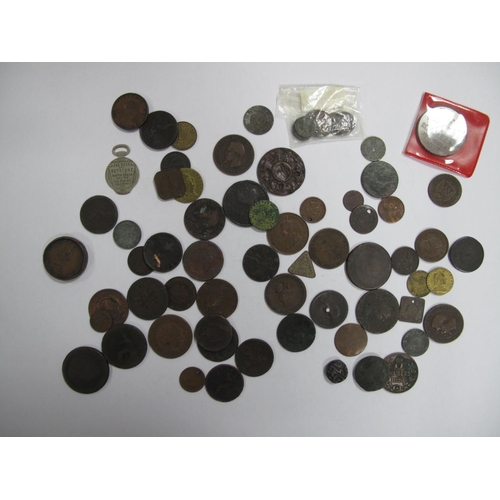 686 - An Interesting Collection of Coins and Medallions, to include Roman coins, pressed George III Penny ... 