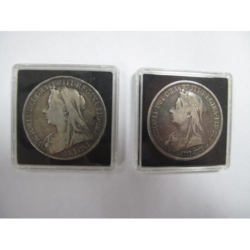 711 - Two Queen Victoria Silver Crowns Both Veiled Head, 1893, 1896.