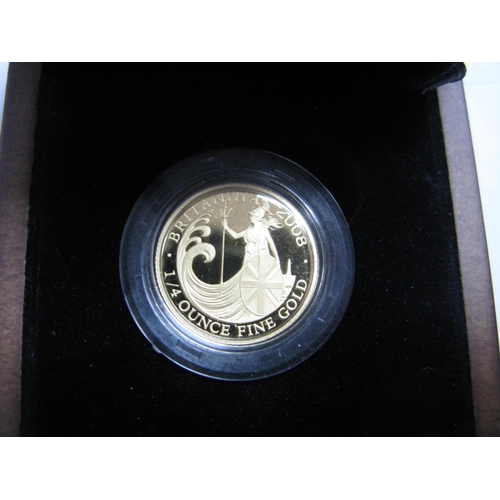 738 - The Royal Mint 2008 UK Britannia Quarter Ounce Gold Proof Coin, certified No.0562, boxed.