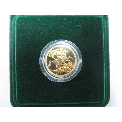 739 - The Royal Mint 1980 Proof Gold Sovereign, accompanied by literature, cased.