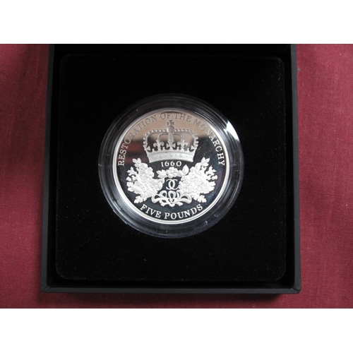 755 - The Royal Mint 2010 UK Restoration of The Monarchy £5 Piedfort Silver Proof Coin, certified No. 1337... 