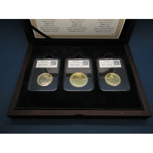 813 - The Date Stamp Gold Britannia Specification Set, comprising of three UK 1oz Gold Britannia Coins 201... 