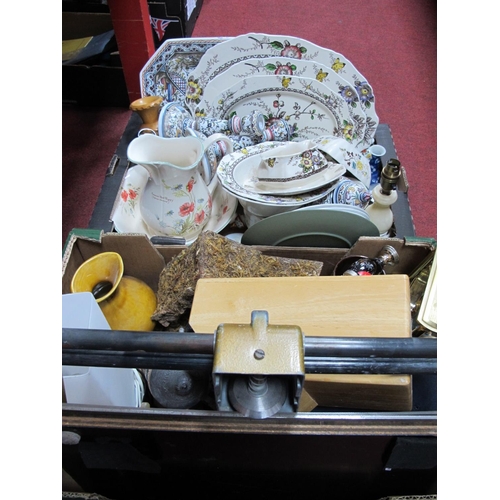 1035 - Onyx Bookends and Clock, Wade jug, Rota Trim, lamps, Wedgwood plate, etc:- Two Boxes