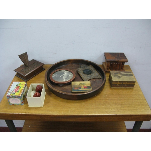 1346 - A Collection of Wooden Items, hardwood tray, hardwood boxes, one with secret drawer, wooden photogra... 
