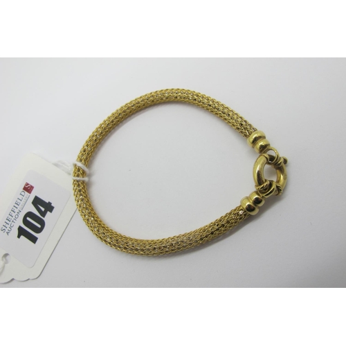 104 - A Modern Bracelet, of mesh link design (with metal core), the oversize bolt ring clasp stamped 