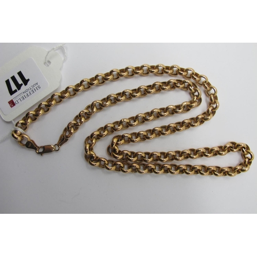 117 - A 9ct Gold Chunky Hollow Belcher Link Chain, 61.5cm long (some links dented) (19grams).