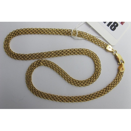 118 - A 9ct Gold Mesh Link Style Necklace, of uniform design, 46.5cm long (7grams).