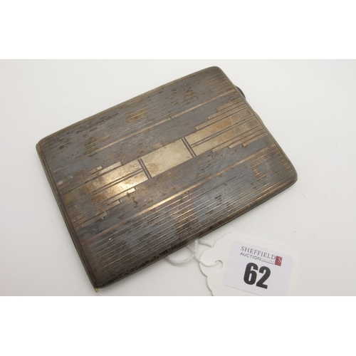 62 - A Hallmarked Silver Cigarette Case, Birmingham 1933, of slim rectangular form, allover engine turned... 