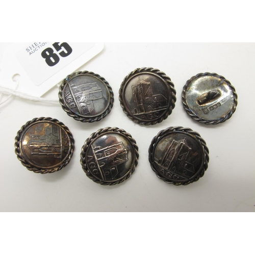85 - A Matched Set of Hallmarked Silver Buttons, CB&S, Sheffield 1923, 1927, 1928, each detailed with a c... 