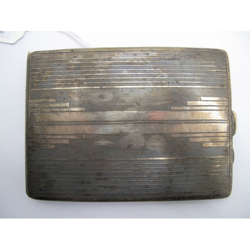 62 - A Hallmarked Silver Cigarette Case, Birmingham 1933, of slim rectangular form, allover engine turned... 