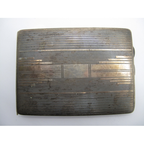 62 - A Hallmarked Silver Cigarette Case, Birmingham 1933, of slim rectangular form, allover engine turned... 