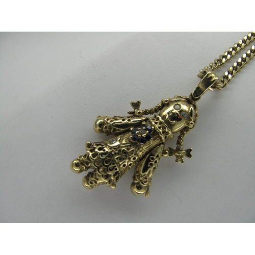 112 - A 9ct Gold Rag Doll Pendant, with inset highlights, (overall length including suspension loop 4cm) (... 