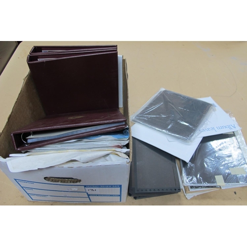 131 - A Container of Blank Vario Stock Leaves FDC's pages, postcard pages and three empty cover albums.