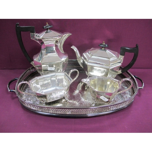 24 - An Art Deco Style Plated Four Piece Tea Set, of plain octagonal form; together with a twin handled p... 