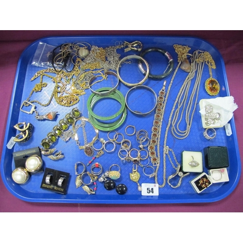 54 - Assorted Costume Jewellery, including dress rings, bangle, bracelets, clip on earrings, buttons, ass... 