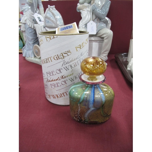 1179 - Isle of Wight Studio Glass Scent Bottle and Stopper, multi-coloured, 10cm high (boxed).