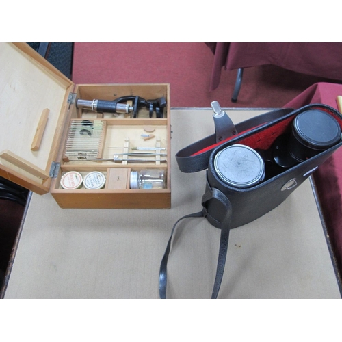 1364 - A Pair of Cased Binoculars, 10 x 500mm, plus a boxed students microscope with slides, collecting jar... 