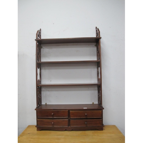 1587 - A Late XX Century Hardwood Wall Shelves, with pierced sides and four lower drawers, 70cm wide.