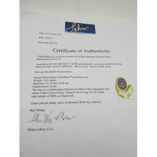 A Modern Lehrer Torus Garnet and Diamond Set Cocktail Ring, of