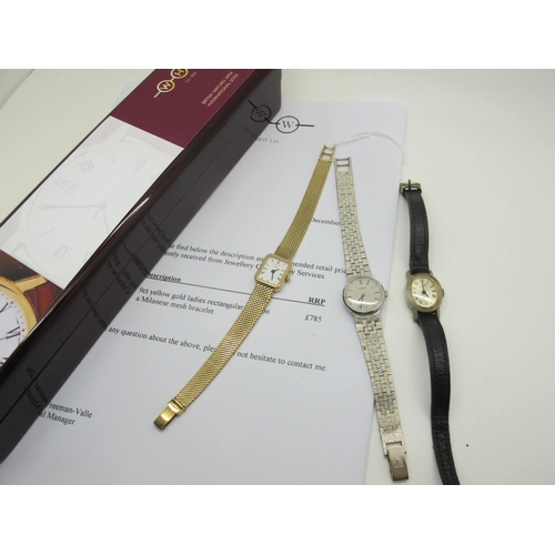 105 - WHW; A 9ct Gold Cased Ladies Wristwatch, the signed rectangular white dial with black Roman numerals... 