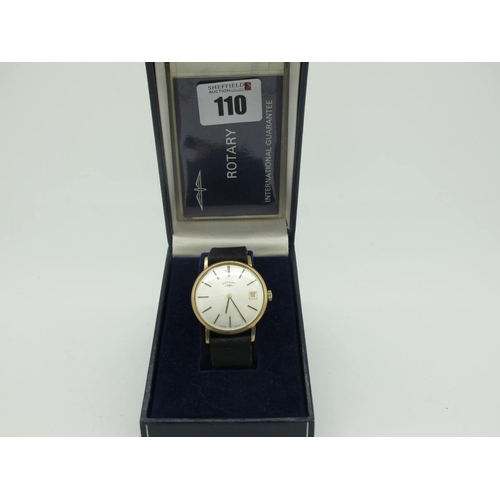 110 - Rotary: A 9ct Gold Cased Gent's Wristwatch, the signed dial with line markers, and date aperture, to... 
