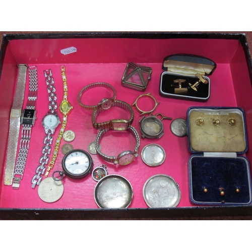 121 - Vintage Gent's Dress Studs, cufflinks, ladies wristwatches, a hallmarked silver pocketwatch case bac... 