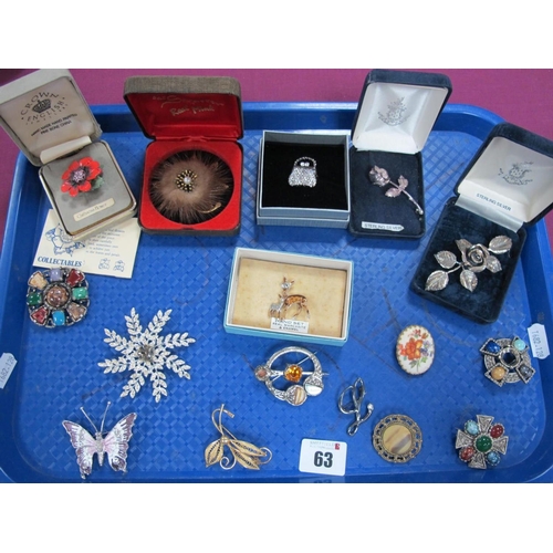 63 - A Floral Spray Brooch, with hallmarked silver pin, vintage Caithness flower brooch, Sarah Coventry, ... 