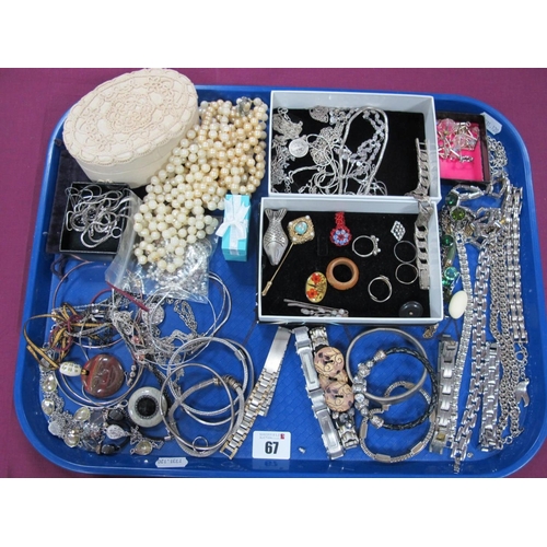 67 - Assorted Costume Jewellery, including hallmarked silver bracelet, of textured finish (19cm long), im... 