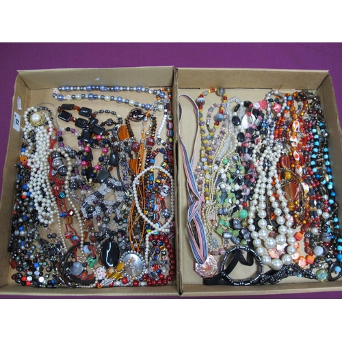 72 - Assorted Modern Bead Necklaces, including imitation pearls :- Two Trays