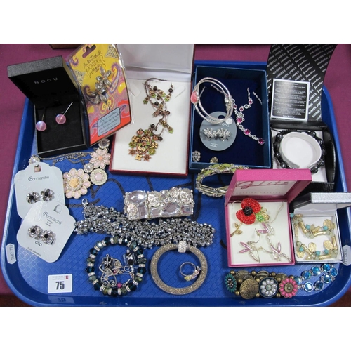 75 - Costume Jewellery, including bangles and bracelets, earrings, sparkly poppy brooch etc :- One Tray