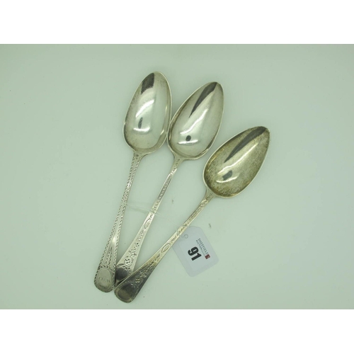 91 - A Pair of Hallmarked Silver Table Spoons, HS, London 1797, with bright cut engraved decoration, 21.2... 