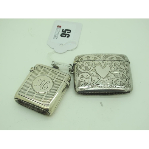95 - A Hallmarked Silver Vesta Case, Birmingham 1914, of rounded rectangular form, allover leaf scroll en... 
