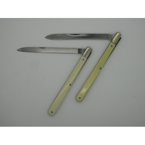 223 - Two Bonsa, Germany Pocket Knives; Faux ivory scales with brass inner liners, made for cutting melons... 