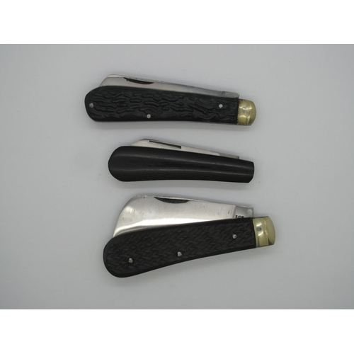 252 - Pocket Knives - William Rodgers of Sheffield, jigged scales, brass bolster, 18cm open; Joseph Rodger... 