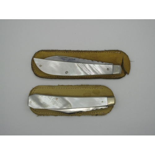 276 - Pocket Knives - 'Sheffield England' knife with mother of pearl scales, brass linings and bolster, wo... 