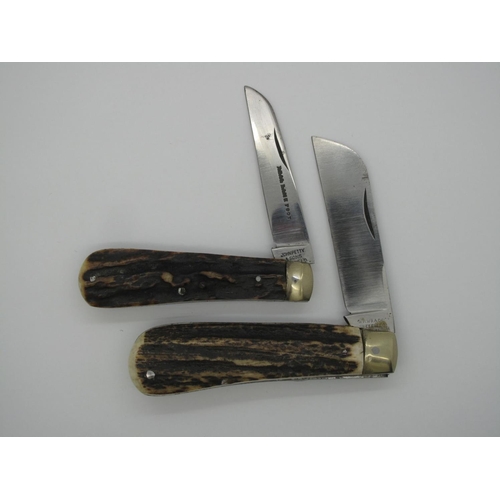 301 - Pocket Knives - John Petty & Sons, Sheffield, with stag handle and brass bolster, 16cm open; W.H Wra... 