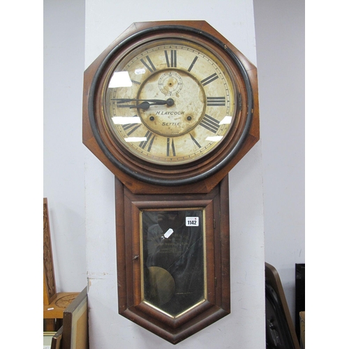 1142 - A XIX Century Ansonia Clock-Co New York Walnut Cased White Dial Wall Clock,(H. Laycock Setle) over a... 