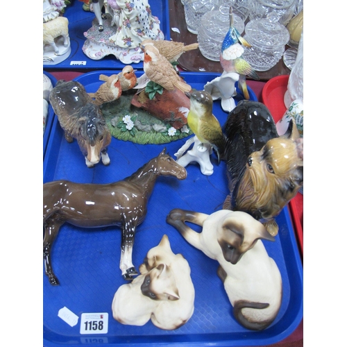 1158 - Beswick Siamese Cat Groups, (x2), other animals (having faults) :- One Tray