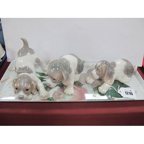 1210 - Three Lladro Puppy Figures, in different poses. (3)