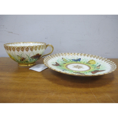 1221 - A Cabinet Cup & Saucer, circa 1900 hand painted with butterflies and moths, aesthetic gilt border.