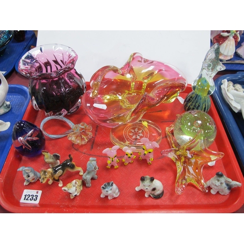 1233 - Mdina Seahorse, Czech freeform bowl, other glassware, Wade Whimsies:- One Tray