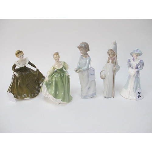 1284 - Royal Doulton figurines, Geraldine HN2348, Fair Lady HN2193, Coalport figurine (3), together with Ll... 