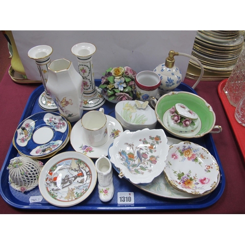 1310 - Pair of (Eximious Ltd London) Candlesticks, Royal Crown Derby 'Derby Posies' pin tray etc - One Tray