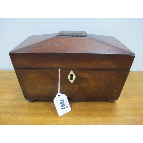 1397 - A XIX Century Mahogany Tea Caddy, of sarcophagus form, with internal twin lidded compartments, on fo... 