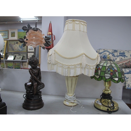 1410 - Lamp with Tiffany Style Shade, together with two others. (3)